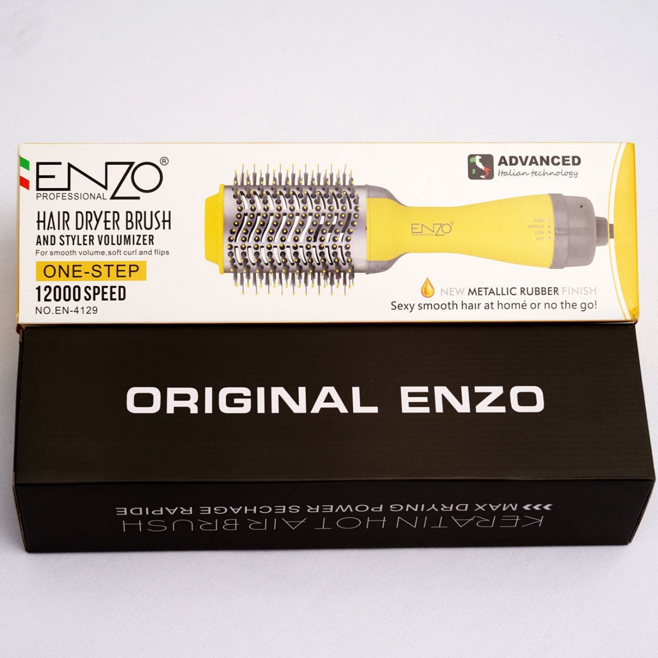 ENZO Brosse Soufflante Professionnelle 2-en-1 Séchage & Volume (Édition Jaune)